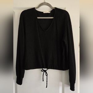 Lush Black Ribbed Knit Top